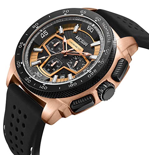 MEGIR Sport Men Watch Waterproof Chronograph Military Luminous Silicone Wrist Watch