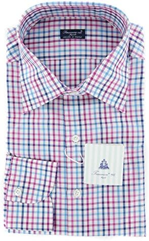 New Finamore Napoli Pink Plaid Slim Shirt 18.5/46