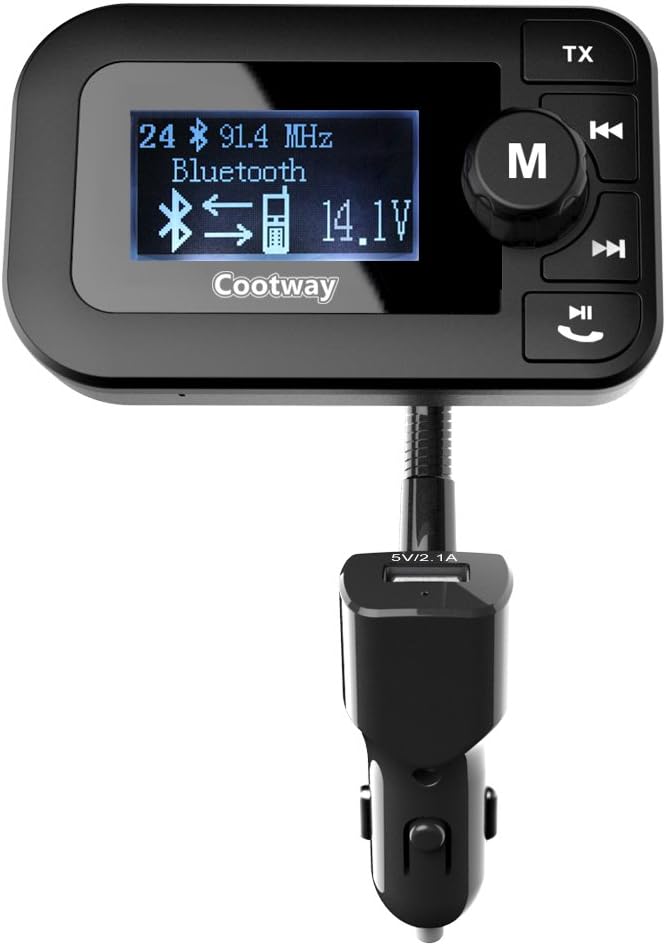 Cootway Bluetooth FM Transmitter for Car Wireless In-Car Radio Transmitter Adapter - 2.0" Large Display, U-Disk / TF Card / Aux Play, Dual USB Car Charger 3.1A, Hands-free Calling for Smartphones