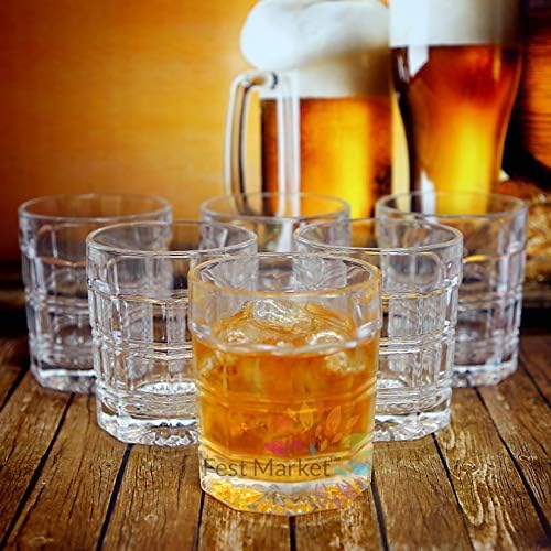 Fest Market Classy Crystal Clear Designer Whiskey Glasses – Set of 6 (300 ml Each)