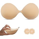 KSang Super Thick Backless Strapless Bra for Push Up, Padded Adhesive Invisible Sticky Bra for Women