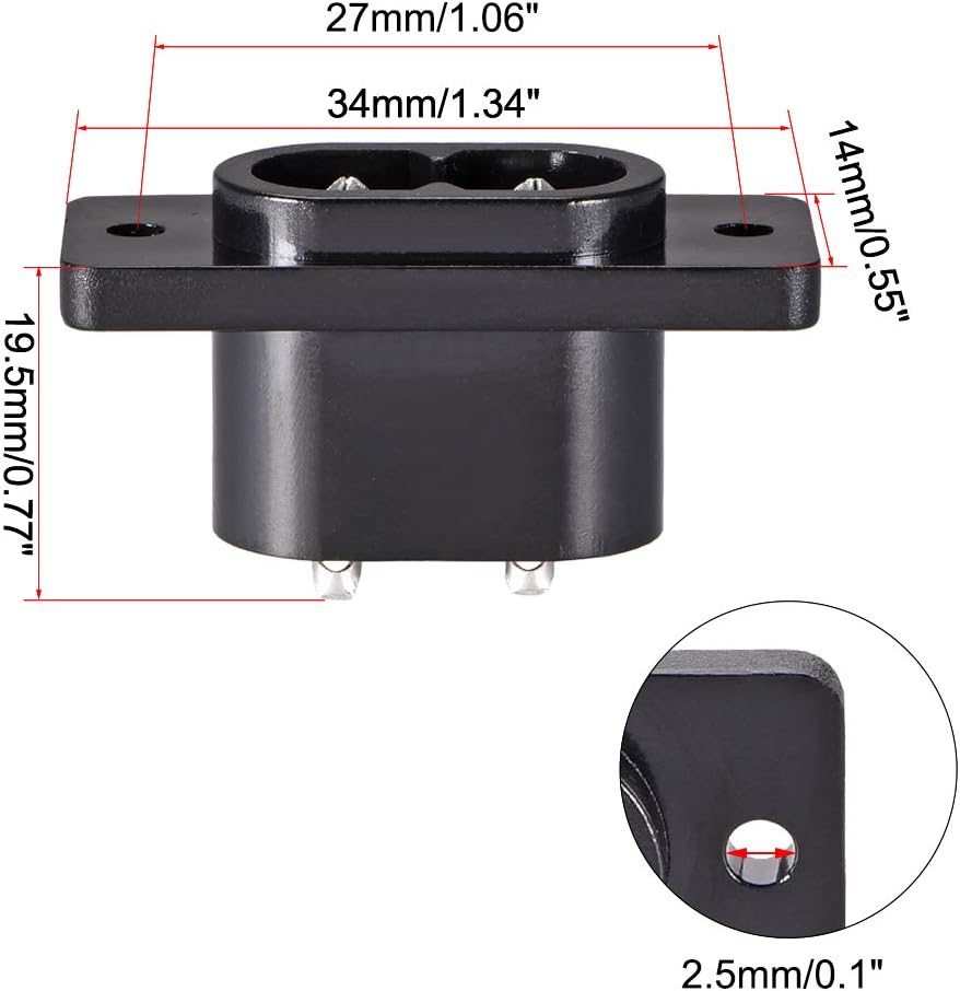 sourcing map C8 Panel Mount Plug Adapter 250V AC 2.5A 2Pins IEC Inlet Module Plug Power Socket Straight Pack of 5 - Image 3