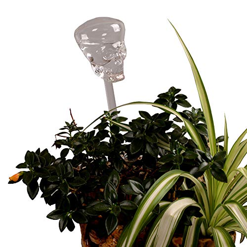 Automatic Flower Slow Drip Watering Hand Blown Glass Skull Shaped Plant Self Watering System Irrigation for Indoor Balcony House Lawn Water Container Small Potted Plant Waterer Decoration (Skull)