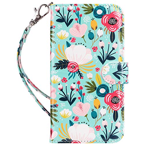 ULAK iPhone 11 Case, Wallet Leather Protective Case Cover with Card Holder, Stand Function, Magnetic Case for iPhone 11 6.1 Inch, Mint Flower