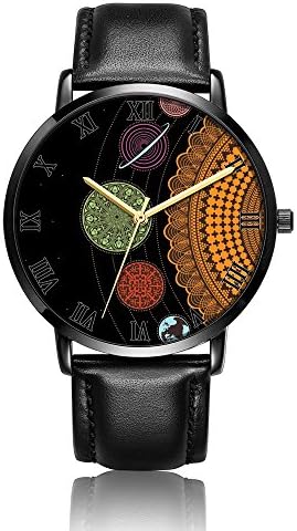 Whiterbunny Customized Galaxy Design Wrist Watch Unisex Analog Quartz Fashion Black Leather Strip/Black Dial Plate for Women and Men
