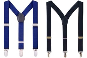 JZK 2x Black and navy blue kids boys adjustable suspenders braces for kids 2-6 years old of height 90-130cm, 3 clips elastic suspenders for kids, children suspenders for boys
