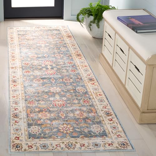 SAFAVIEH Distressed Rug Ideal for High Traffic Areas - Machine Washable and Non Slip - Arizona Collection, Short Pile, in Green and Beige, 80 X 180 cm