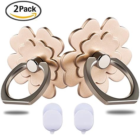 Finger Ring phone Stand &amp;holder 2pcs /360°Rotation 180°Flip Universal Finger Ring Car Mount Phone Ring Grip for iPhone Samsung Galaxy [Washable][Removable] phone ring (gold/flower 1)