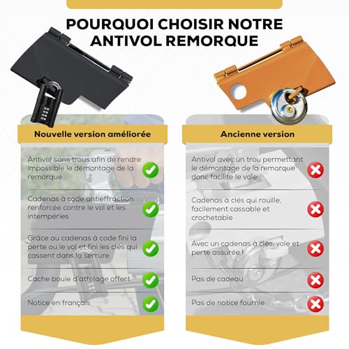 Strong and Improved Universal Trailer Lock - High Quality Durable Over Time Lock - Free Tow Ball Cover - Trailer Lock Motorcycle, Caravan, Car Hitched and Unhitched