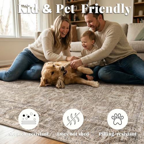 NoiFamo Washable Rugs for Living Room: 8x10 Area Rugs for Bedroom Ultra Soft Non-Slip Stain Resistant Vintage Boho Large Carpet for High-Traffic Dining Room - Farmhouse Decor