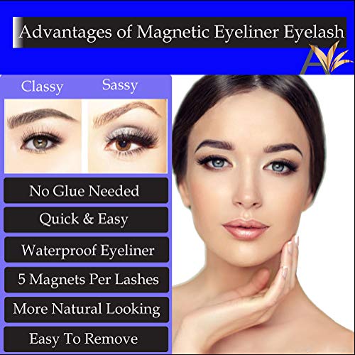 Avilana Magnetic Eyeliner and Magnetic Eyelashes Easy to Use False Lashes Made with Korean Silk Fiber, 5 Magnets Per Lash, Magnetic Eyeliner And Lashes Kit (Classy & Sassy