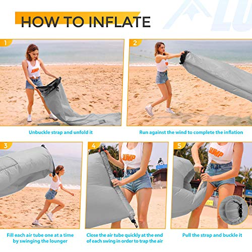 ludtom Inflatable Lounger Air Sofa Hammock, 440 lb Portable and Waterproof Ideal Inflatable Pouch Couch for Camping Gear and Accessories for Outdoors Pool Backyard Traveling Gray