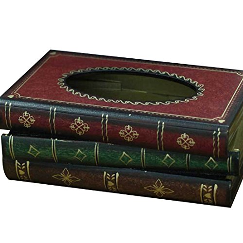 LYUS Tissue Holder Elegant Wooden Antique Book Design Tissue Paper Holder Dispenser Novelty Napkin Holder Toilet Bath Facial Tissue Box (Red)