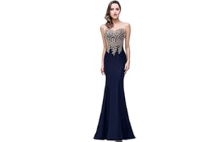 BABYONLINE D.R.E.S.S. Babyonline® Women's Lace Applique Long Formal Mermaid Evening Prom Dresses