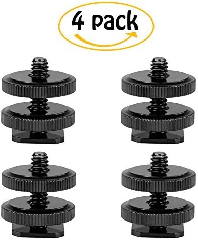Camera 1/4"-20 Flash Hot Shoe Mount Adapter w/ Double Nuts to Tripod Screw Converter for DSLR Camera Rig Monitor LED Video Light (4 Pack)