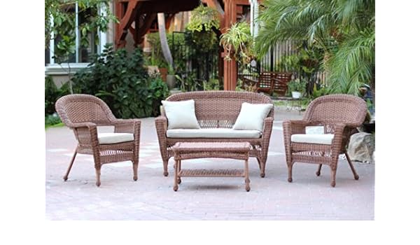 Amazon Com 4 Piece Honey Wicker Patio Chairs Loveseat Table