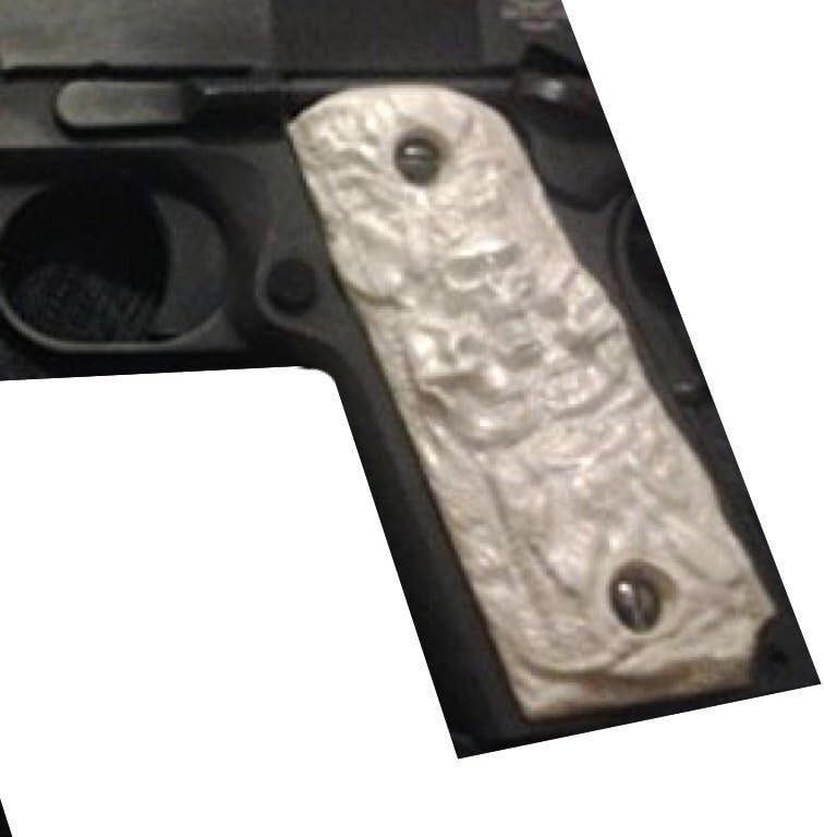 Handmade Tri skull ivory pearl grips fit compact 1911 colt 45 and clones! New!
