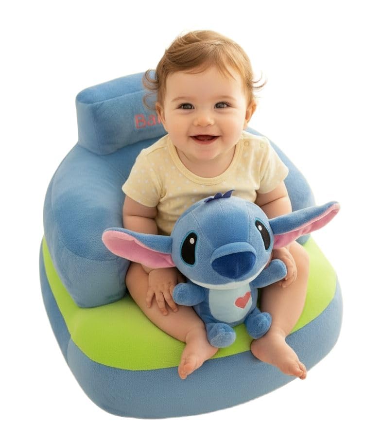 MONAMORE Baby Sofa Seat for Sitting Support, Plush Infant Floor Seat Chair with Backrest & Safety Cushion, Soft Toddler Learning Sitting Trainer, Cartoon Baby Couch, Blue Green
