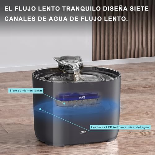 MXCOCO Fuente de Agua para Gatos, 74oz/2.2 L Bebedero para Gato con luz LED, Fuente para Mascotas con Bomba Ultra Silenciosa, Dispensador de Agua para Perros con Filtros, Sin BPA