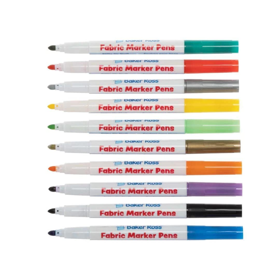Baker Ross FE831 Christmas Fabric Pens - Pack of 10, Marker Pens for Kids, Ideal for Cloth and Fabric for Kids Arts and Crafts Projects