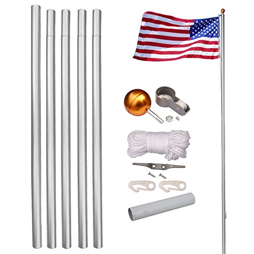image for F2C 20FT Sectional Flagpole Kit Outdoor Halyard Pole W/1 US American 3