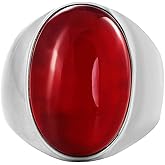HIJONES Stainless Steel Gemstone Ring for Men Women Vintage Oval Stone Polished Statement Rings