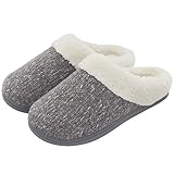 Women's Cozy Woolen Yarn Knitted Slippers Memory Foam Plush Lining Slip-On House Shoes w/Anti-Slip Sole, Indoor/Outdoor (Large/9-10 B(M) US, Gray)
