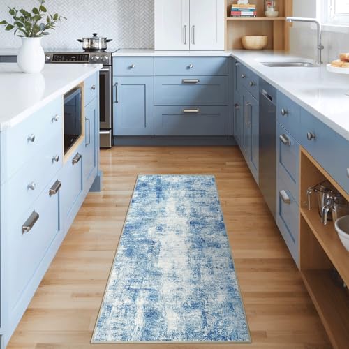 Photo 1 of Capslpad 2x6 Blue Abstract Hallway Runner, Ultra Soft Fabric Washable Runner Rug, Non-Slip Rubber Backing, Stain Resistant Low Pile Runners for Hallways, Kitchen, Entryway, Bedroom, Laundry