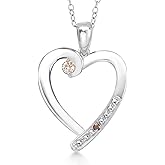 Gem Stone King 925 Sterling Silver Pink Lab Grown Diamond and Red Garnet Heart Pendant Necklace for Women | 0.20 Cttw | Gemstone April Birthstone | Round 3.5MM | With 18 Inch Chain