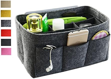 Felt Fabric Handbag Organizer,Insert Purse Organizer 12 Pockets Structure Shaper 4 size Dark gray X-large