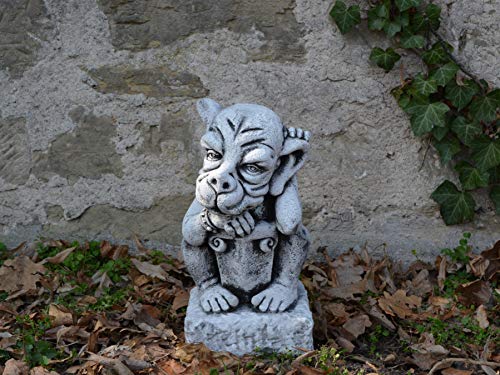 gartendekoparadies.de Gargoyle auf Sockel, Steinfigur, H. 38 cm, 16 kg, Grau, frostsicher aus Steinguss für Außenbereich – Bild 4