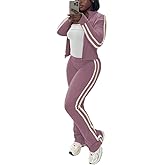 HBQ Women's 2 Piece Sweatsuit Sets Zip Up Crop Tops and Flare Pants Casual Striped Tracksuit Jogger Loungewear Set