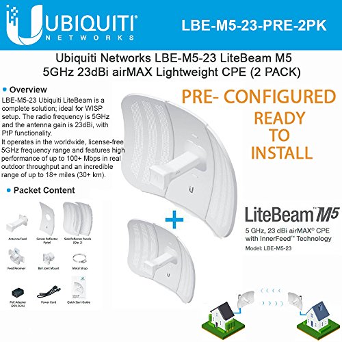 Ubiquiti LiteBeam M5 LBE-M5-23 PRE-CONFIGURED 5GHz 23dBi airMAX CPE (2 PACK)