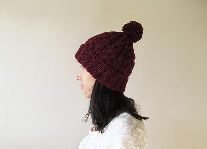 burgundy beanie hat with bobble