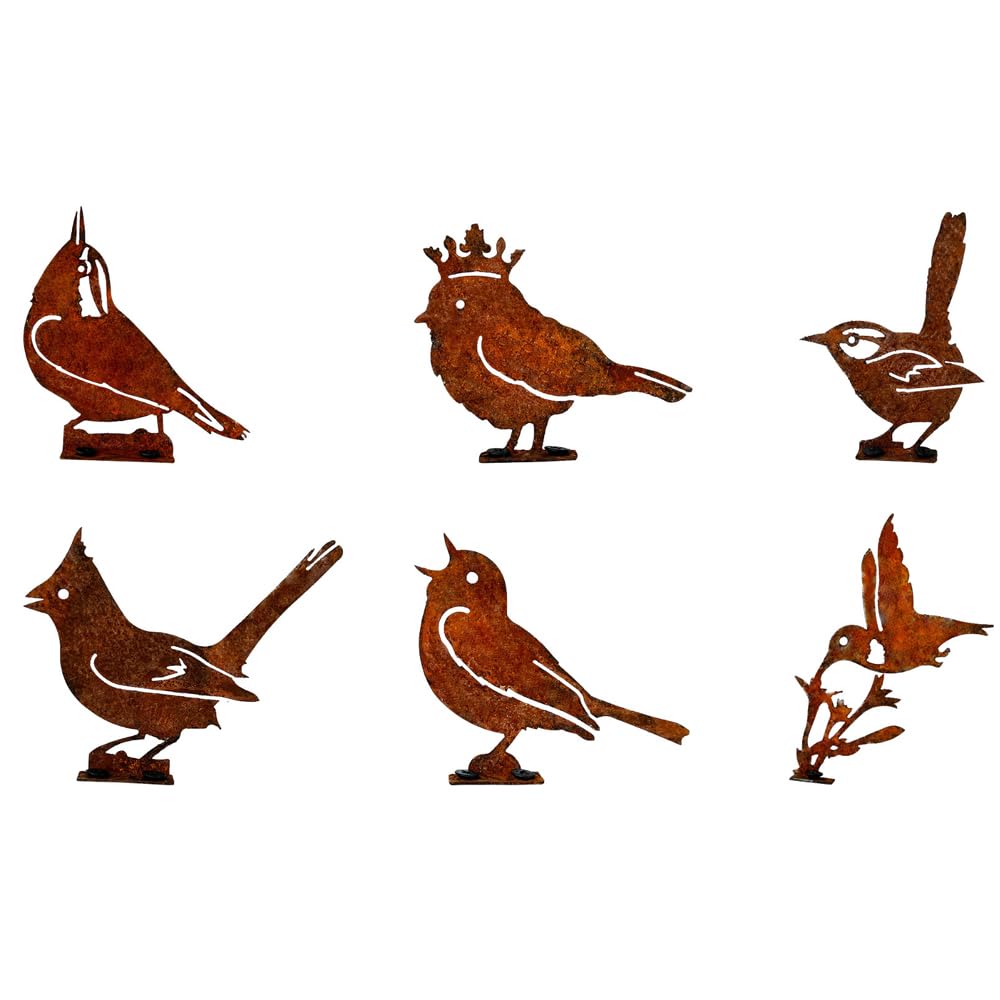 Alnicov 6PCS Rust Bird Garden Decoration Rust Stakes for Outdoor Metal Birds Garden Stake Tree Stake Rust Decoration with Screw for Garden Decoration