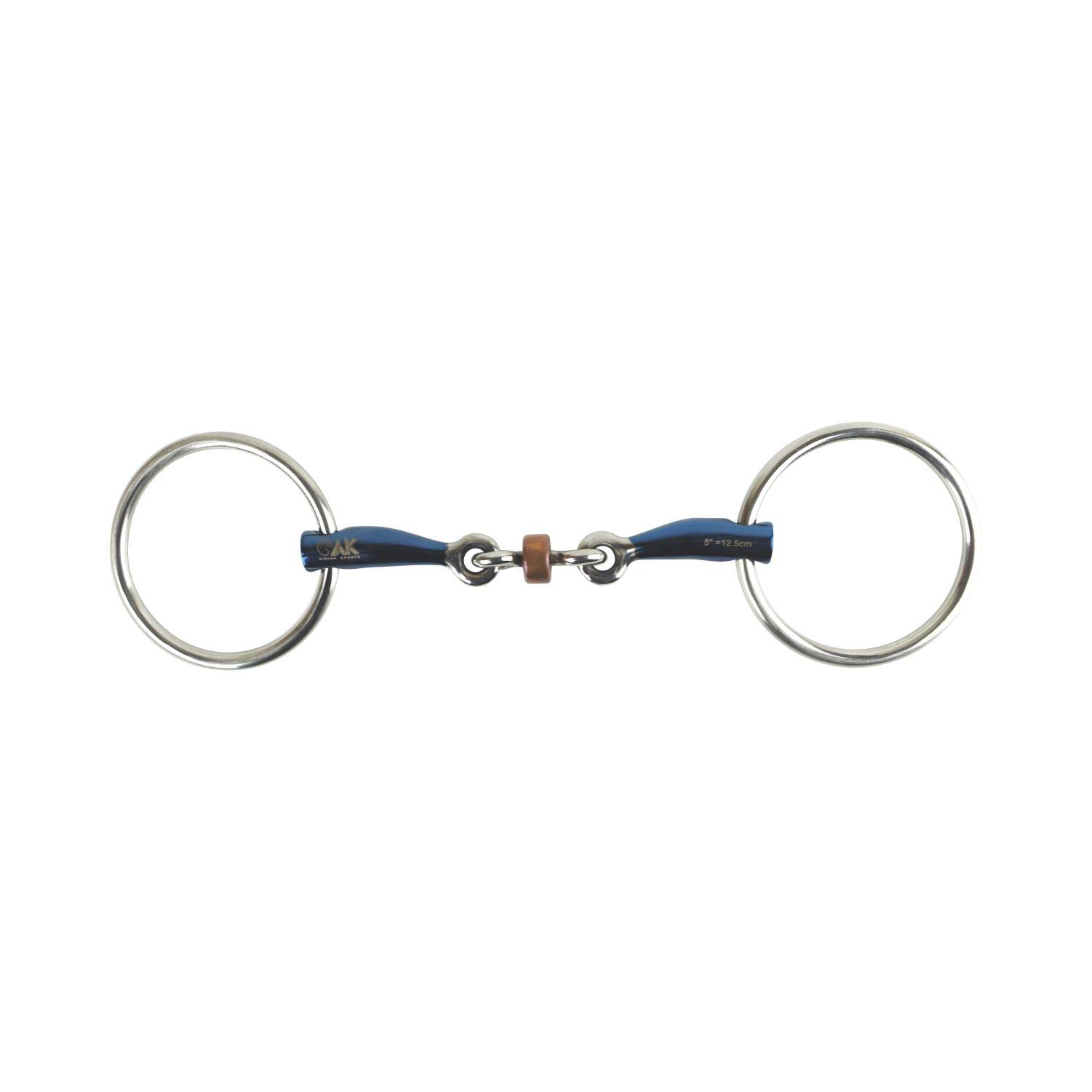 AK Loose Ring Double Jointed Lozenge with Cooper Roller Horse Riding Bits (5'', Blue-Silver)