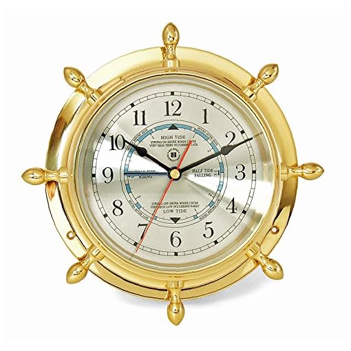 Kensington Row Coastal Collection Wall Clocks Brass Ships Wheel Tide and TIME Wall Clock