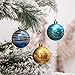 Valery Madelyn Christmas Tree Ornaments for Mardi Gras, 30ct Blue and Gold Shatterproof Christmas Tree Decorations, 2.36 Inches Peacock Hanging Ball Ornaments Bulk for Xmas Holiday Ramadan Decor