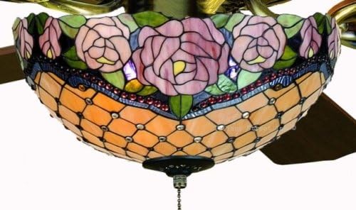 Passion Roses Tiffany Stained Glass Ceiling Fan 52 Inches Width