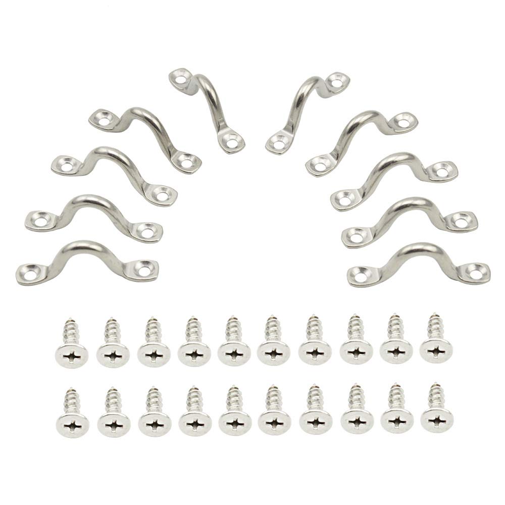Yhuasia Kayak Deck Loops, 10 Pieces Stainless Steel Eye Plate, Pad Eye Straps, Kayak Pad Eye Strap, Canoe Pad Eye Strap, Stainless Steel Pad Eye Straps, with 20 Screws, for Kayak Canoe Rigging