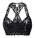 SHAPERX Women's Lace Bralette Unpadded Breathable Sexy Racerback Floral Lace Bras,SZ5509-Black-L