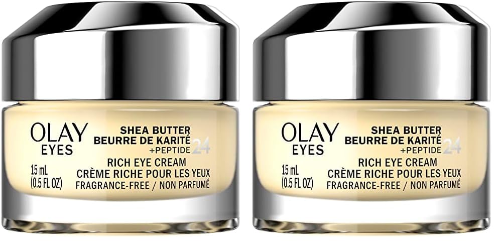 Olay Eyes Shea Butter+Peptide 24 Rich Eye Cream, Fragrance Free, 0.5 oz. (Pack of 2)