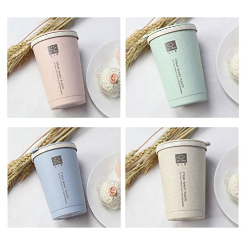 YJYdada 280ML Wheat Straw Portable Double-Wall Portable Office Coffee Tea Mug Cups Gifts (Green)