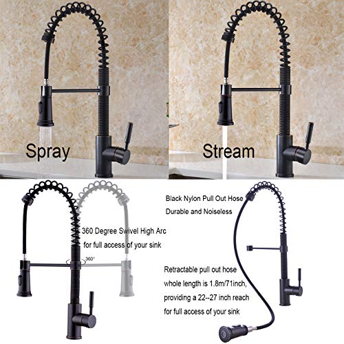 Kitchen Faucet with Pull Out Sprayer Delle Rosa Durable and Sturdy Single Handle 360 Degree Swivel High Arc Pre-rinse Spring Kitchen Sink Faucet Oil Rubbed Bronze - Thumbnail 2