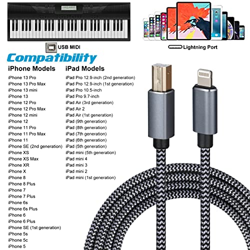 Lightning to MIDI Cable USB OTG Type B Cable for Select iPhone, iPad