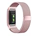 Fitbit Charge 2 Band, UMTELE Milanese Loop Stainless Steel Metal Bracelet Strap with Unique Magnet Lock, No Buckle Needed for Fitbit Charge 2 HR Fitness Tracker Pink Gold