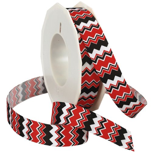 Morex Ribbon Chevron Printed Grosgrain Ribbon, 7/8-Inch by 20-Yard Spool, Red/Black