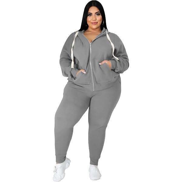 Women's 2-Piece Sweatsuit Set - Plus Size Baggy Hoodie & Jogger Pants Casual Outfit With Pockets