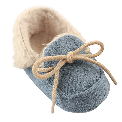 Luvable Friends Boys' Cozy Moccasin Slipper Crib Shoe, Blue, 12-18 Months