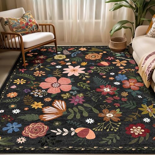 Washable Area Rugs Floral Rug Large Carpet